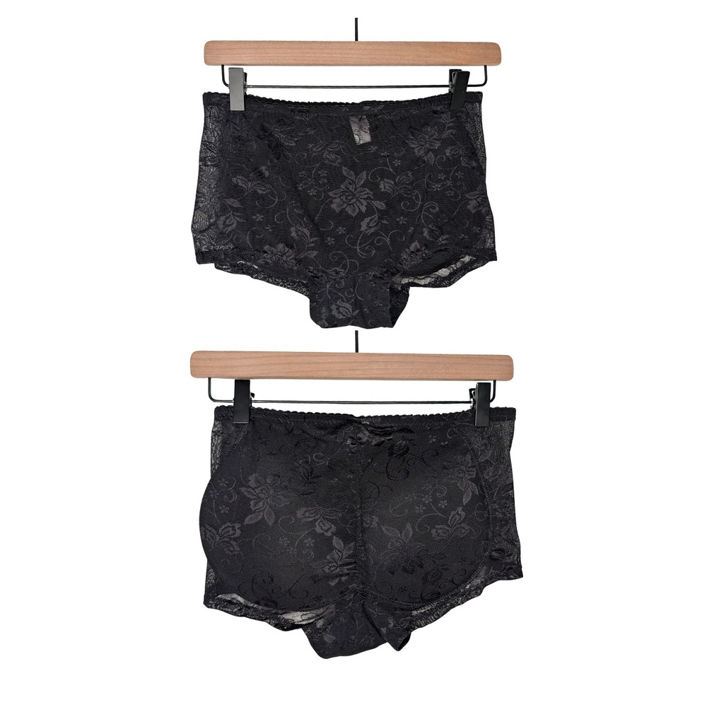 Heavenly Shapewear Padded Booty Lifter Shorts Women Size L Black Floral Lace